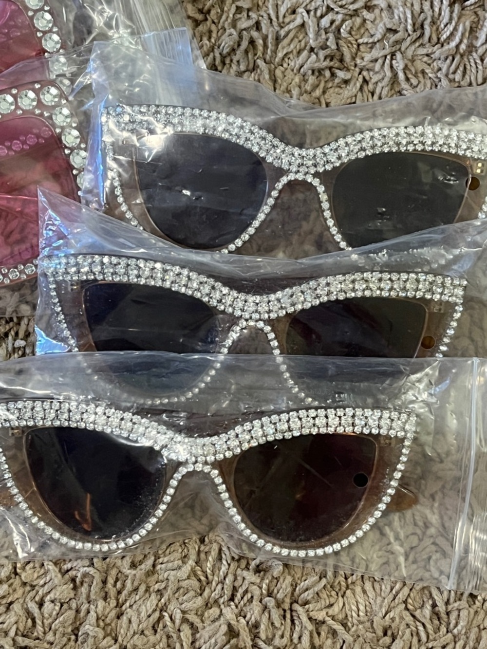 Rhinestone Embellished Cat Eye & Square Sunglasses - Pink & Brown - Picture 3 of 5